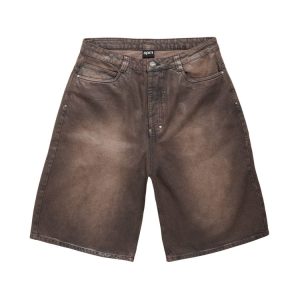 6PM Season Coated Washed Brown Denim Shorts